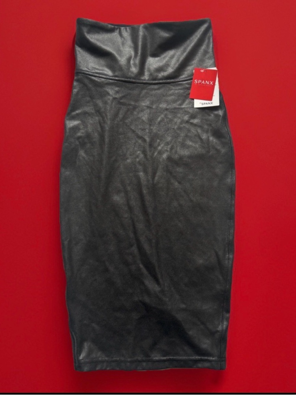 SPANX Faux Leather Pencil Skirt Tummy Control Very Black Size XS